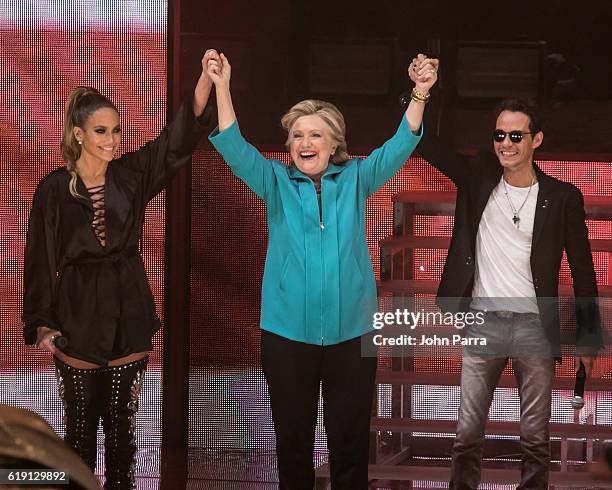 Jennifer Lopez, Hillary Clinton and Marc Anthony are seen at the Jennifer Lopez Gets Loud for Hillary Clinton at GOTV Concert in Miami at Bayfront...