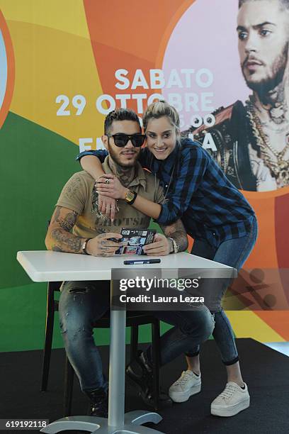 Italian rapper Emis Killa meeting fans and signing copies of his last album 'Terza Stagione' on October 29, 2016 in Livorno, Italy.