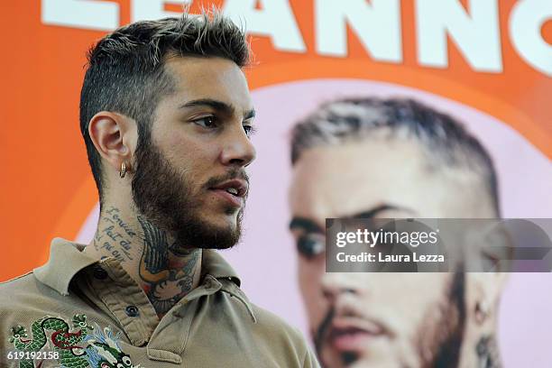 Italian rapper Emis Killa meeting fans and signing copies of his last album 'Terza Stagione' on October 29, 2016 in Livorno, Italy.