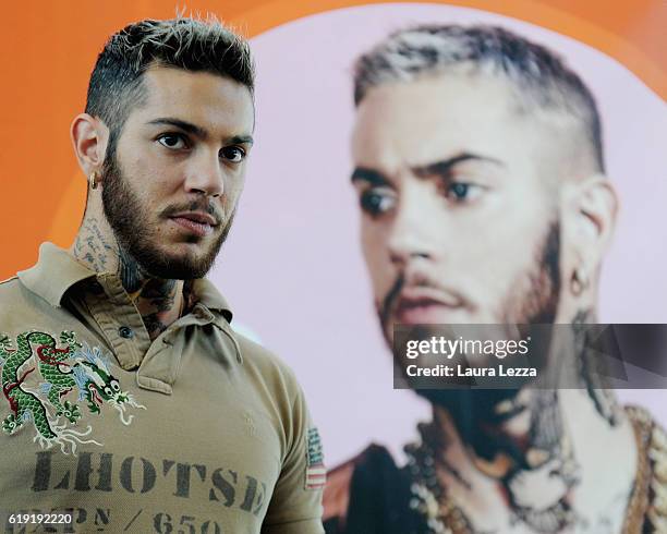 Italian rapper Emis Killa meeting fans and signing copies of his last album 'Terza Stagione' on October 29, 2016 in Livorno, Italy.