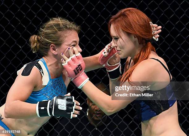 Fighters Andreea "The Storm" Vladoi and Jolene "The Valkyrie" Hexx compete during Lingerie Fighting Championships 22: Costume Brawl I" at 4 Bears...