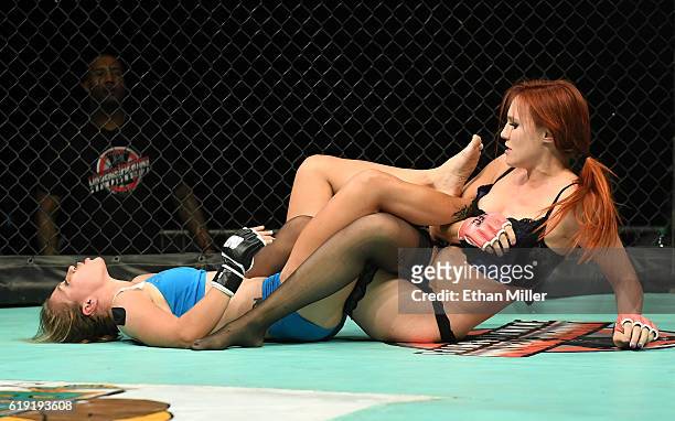 Fighters Andreea "The Storm" Vladoi and Jolene "The Valkyrie" Hexx compete during Lingerie Fighting Championships 22: Costume Brawl I" at 4 Bears...