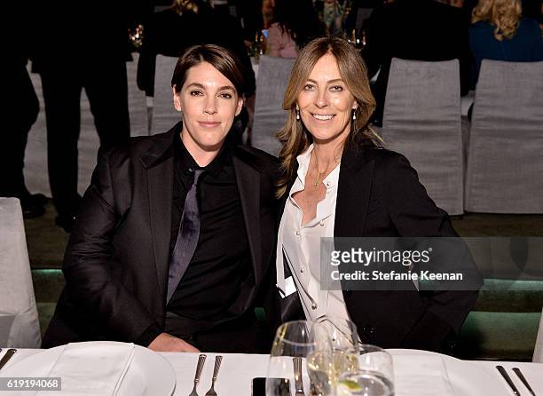 Producer Megan Ellison and honoree Kathryn Bigelow, wearing Gucci, attend the 2016 LACMA Art + Film Gala Honoring Robert Irwin and Kathryn Bigelow...
