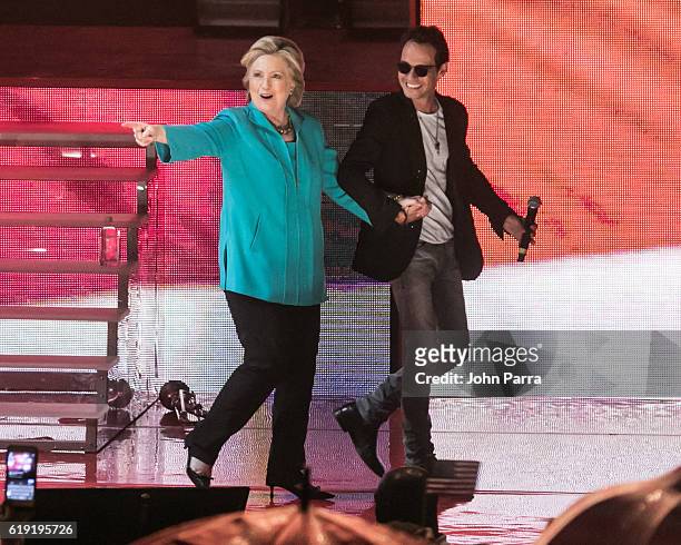 Hillary Clinton and Marc Anthony are seen at the Jennifer Lopez Gets Loud for Hillary Clinton at GOTV Concert in Miami at Bayfront Park Amphitheatre...