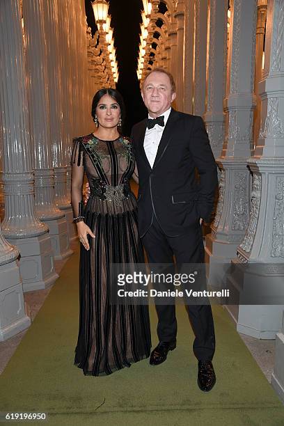 Actress Salma Hayek and CEO of Kering Francois-Henri Pinault attends the 2016 LACMA Art + Film Gala Honoring Robert Irwin and Kathryn Bigelow...