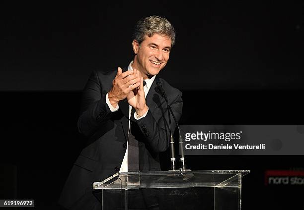 And Wallis Annenberg Director of LACMA Michael Govan speaks onstage during the 2016 LACMA Art + Film Gala Honoring Robert Irwin and Kathryn Bigelow...