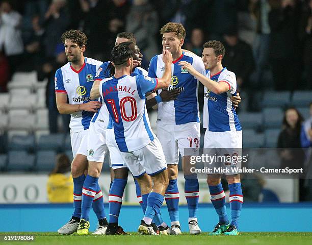 Blackburn Rovers Sam Gallagher celebrates scoring his sides first goal during the Sky Bet Championship match between Blackburn Rovers and...