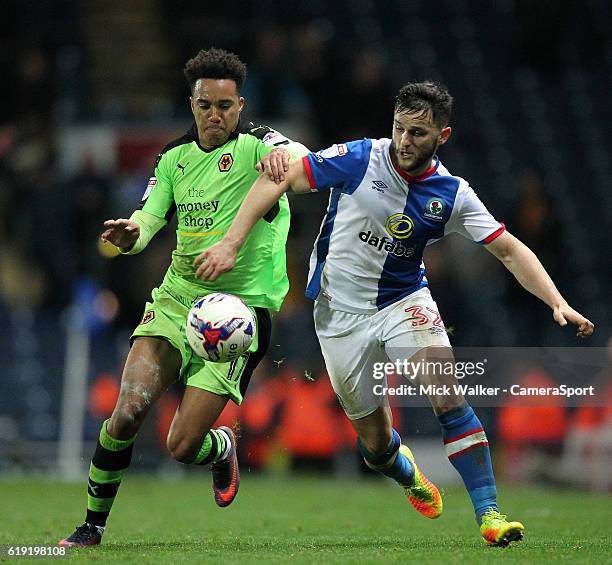 Blackburn Rovers Craig Conway battles with Wolverhampton Wanderers Helder Costa during the Sky Bet Championship match between Blackburn Rovers and...