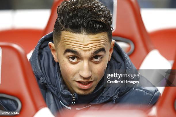 Abdelhak Nouri of Ajax Amsterdam on the benchduring the Dutch Eredivisie match between Ajax Amsterdam and sbv Excelsior at the Amsterdam Arena on...