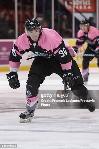 Zack MacEwen of the Gatineau Olympiques skates in a game against the Quebec Remparts on October 23, 2016 at Robert Guertin Arena in Gatineau, Quebec,...