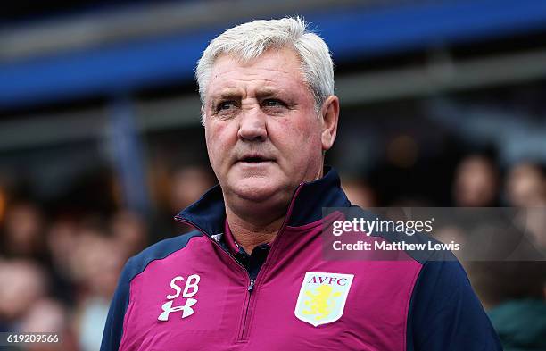 Steve Bruce, manager of Aston Villa looks on during the Sky Bet Championship match between Birmingham City and Aston Villa at St Andrews on October...