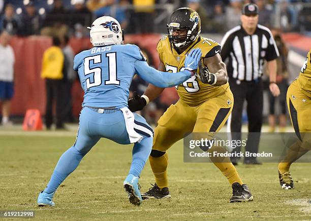 Jermey Parnell of the Jacksonville Jaguars plays against the Tennessee Titans at Nissan Stadium on October 27, 2016 in Nashville, Tennessee.