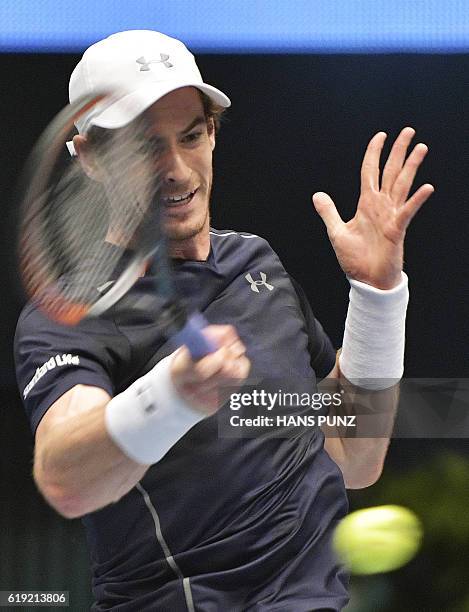 Andy Murray of Great Britain returns a ball during the final match against Jo-Wilfried Tsonga of France at the ATP Erste Bank Open Tennis tournament...