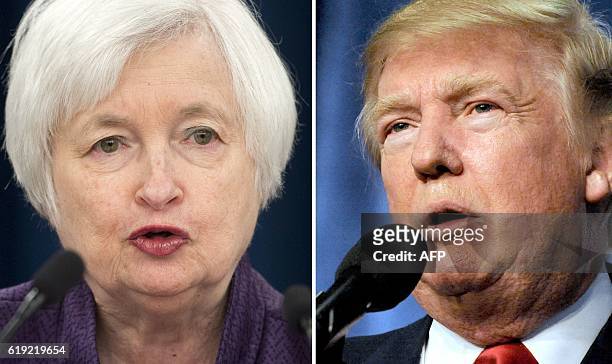 This combination of file photos shows Federal Reserve Board Chair Janet Yellen and Republican presidential nominee Donald Trump. When the US Federal...