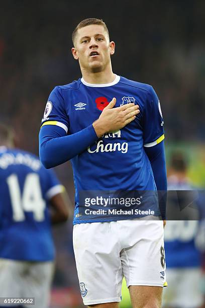Ross Barkley of Everton celebrates scoring his sides second goal during the Premier League match between Everton and West Ham United at Goodison Park...