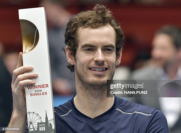 Winner Andy Murray of Great Britain poses after the final match against Jo-Wilfried Tsonga of France at the ATP Erste Bank Open Tennis tournament in...