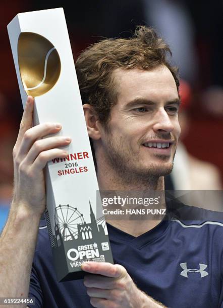 Winner Andy Murray of Great Britain poses after the final match against Jo-Wilfried Tsonga of France at the ATP Erste Bank Open Tennis tournament in...