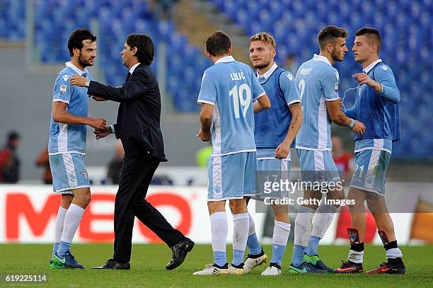 Lazio head cosch celebrates a winnen game at the end of match the Serie A match between SS Lazio and US Sassuolo at Stadio Olimpico on October 30,...