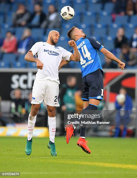 John Anthony Brooks of Hertha BSC and Sandro Wagner of the TSG 1899 Hoffenheim during the game between the TSG 1899 Hoffenheim and Hertha BSC on...