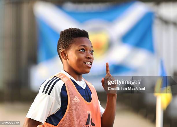 Karamoko Dembele of Scotland is seen during the Scotland v Northern Ireland match during the U16 Vicrory Shield Tournament at The Oriam at Heriot...