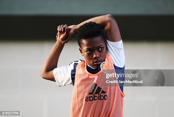 Karamoko Dembele of Scotland is seen during the Scotland v Northern Ireland match during the U16 Vicrory Shield Tournament at The Oriam at Heriot...