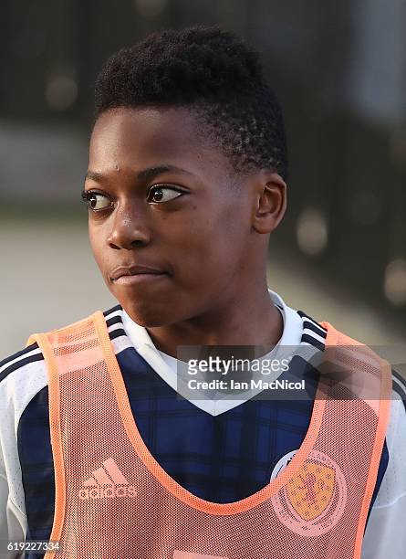 Karamoko Dembele of Scotland is seen during the Scotland v Northern Ireland match during the U16 Vicrory Shield Tournament at The Oriam at Heriot...