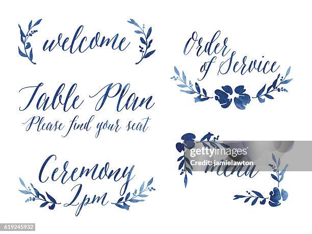 watercolour wedding design elements - blue rose stock illustrations