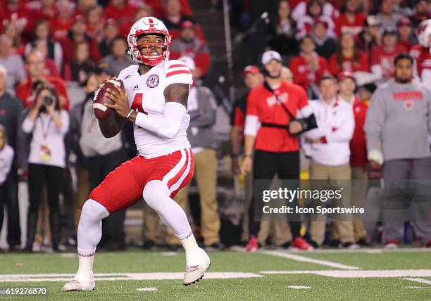 Nebraska quarterback Tommy Armstrong, Jr. Drops back to pass during game action. Wisconsin beat Nebraska by a final score of 23-17 in overtime on...