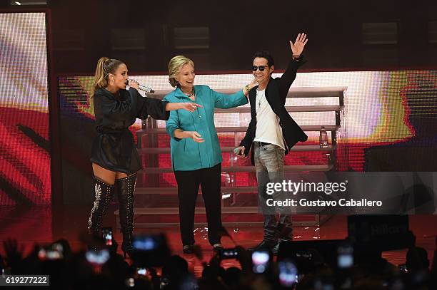 Jennifer Lopez, Hillary Clinton and Marc Anthony are seen at the Jennifer Lopez Gets Loud for Hillary Clinton on October 29, 2016 in Miami, Florida.