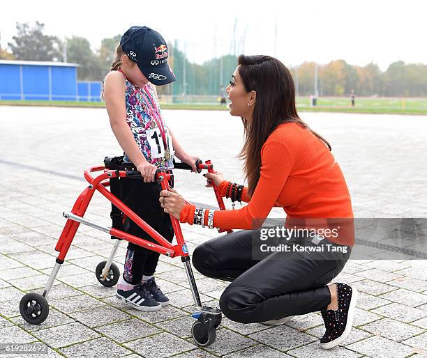 Special Olympics Global Ambassador Nicole Scherzinger attends a Special Olympics event at Lee Valley Athletics Indoor Arena on October 30, 2016 in...