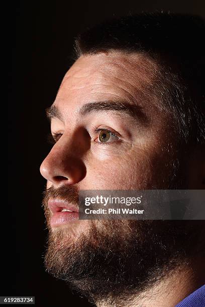 Dane Coles of the New Zealand All Blacks speaks during a press conference at the Hyatt Regency Hotel on October 30, 2016 in Chicago, Illinois.