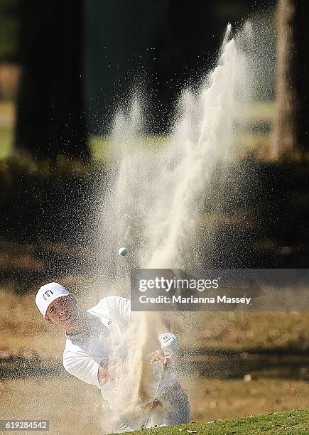 Luke List plays his shot out of the bunker on the third hole during the Final Round of the Sanderson Farms Championship at the Country Club of...