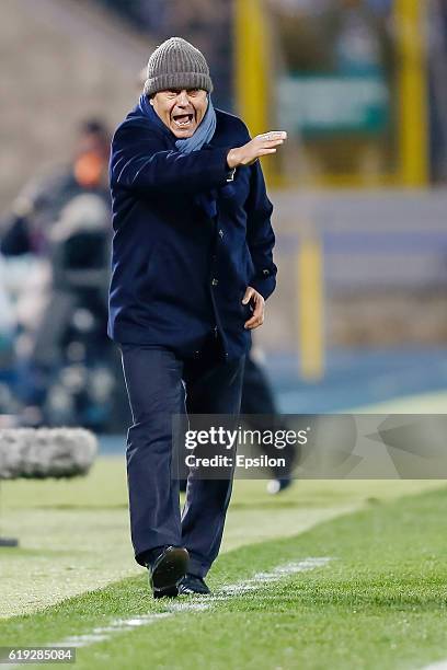 Zenit St. Petersburg head coach Mircea Lucescu gestures during the Russian Football League match between FC Zenit St. Petersburg and FC Tom Tomsk at...