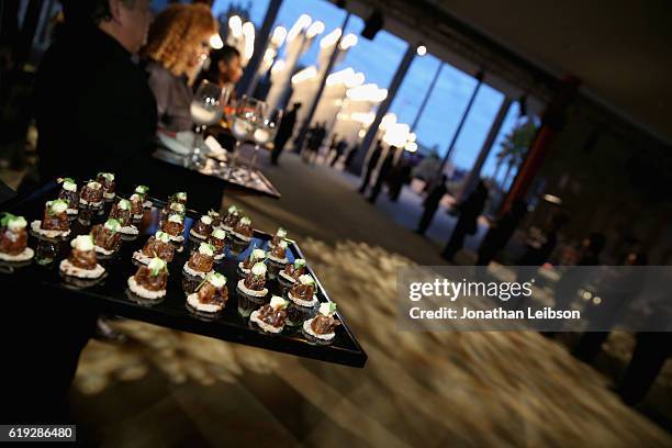 View of the cocktail reception at the 2016 LACMA Art + Film Gala Honoring Robert Irwin and Kathryn Bigelow Presented By Gucci at LACMA on October 29,...