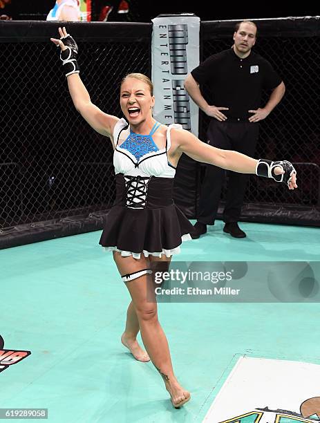 Fighter Andreea "The Storm" Vladoi is introduced before her match against Jolene "The Valkyrie" Hexx during Lingerie Fighting Championships 22:...