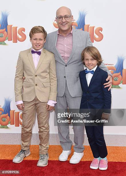 Director Mike Mitchell and sons arrive at the Los Angeles premiere of 20th Century Fox's 'Trolls' at Regency Village Theatre on October 23, 2016 in...