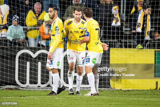 Stefan Rodevag of Falkenbergs FF celebrates after scoring 1-3 during the Allsvenskan match between Falkenbergs FF and Helsingborgs IF at Falkenbergs...