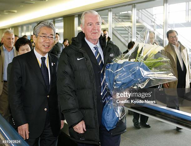 Japan - Craig Reedie , vice president of the International Olympic Committee who heads the IOC's Evaluation Commission, arrives at Narita airport...