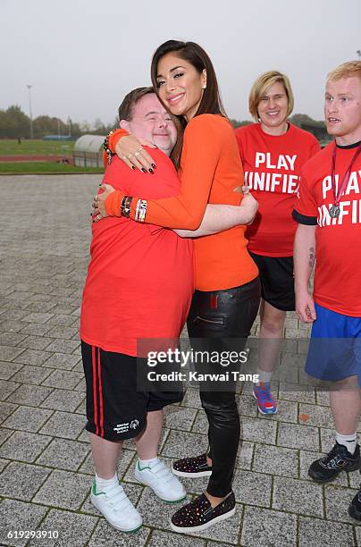 Special Olympics Global Ambassador Nicole Scherzinger attends a Special Olympics event at Lee Valley Athletics Indoor Arena on October 30, 2016 in...