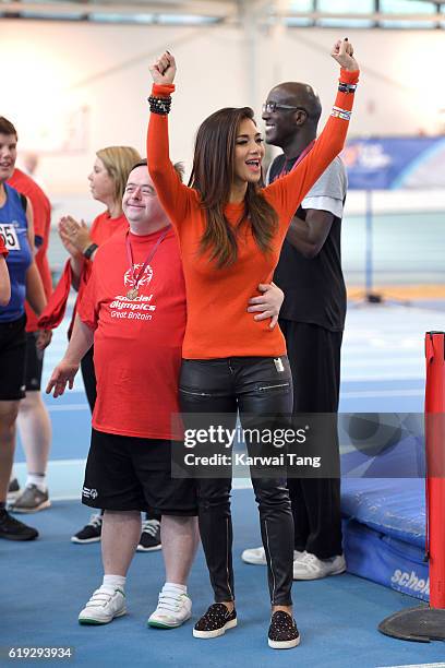 Special Olympics Global Ambassador Nicole Scherzinger attends a Special Olympics event at Lee Valley Athletics Indoor Arena on October 30, 2016 in...