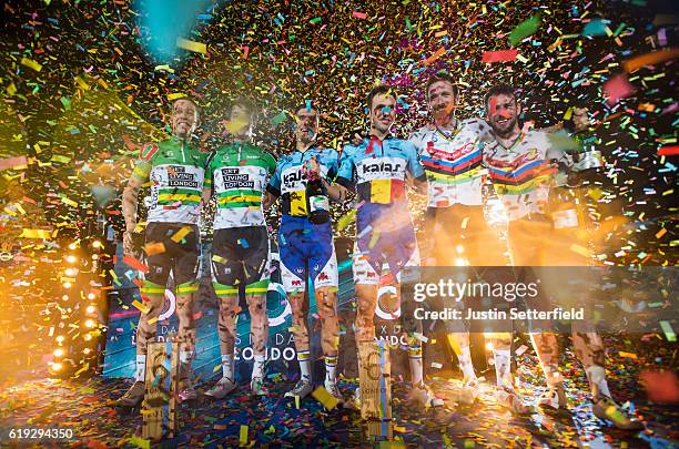 Cameron Meyer and Callum Scotson of Australia, Kenny de Ketele and Moreno de Pauw of Belgium and Mark Cavendish and Bradley Wiggins of Great Britain...