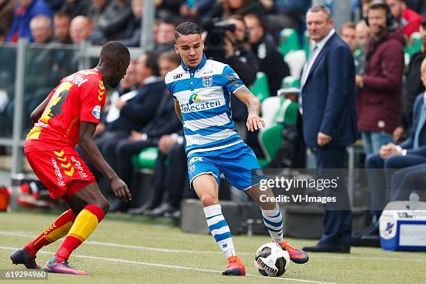 Darren Maatsen of Go Ahead Eagles, Calvin Verdonk of PEC Zwolle, coach Ron Jans of PEC Zwolleduring the Dutch Eredivisie match between PEC Zwolle and...