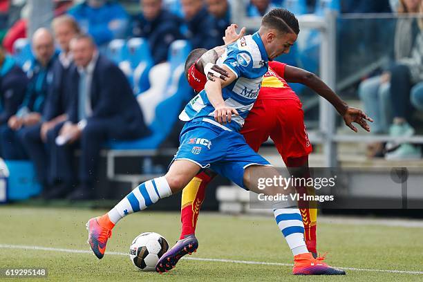 Calvin Verdonk of PEC Zwolle, Darren Maatsen of Go Ahead Eaglesduring the Dutch Eredivisie match between PEC Zwolle and Go Ahead Eagles at the...