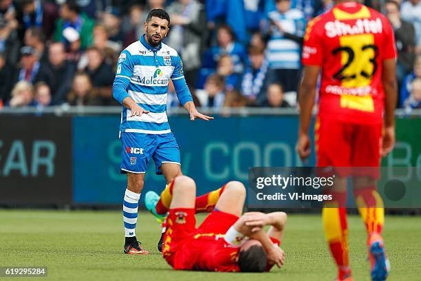 Youness Mokhtar of PEC Zwolle, Sander Duits of Go Ahead Eagles, Norichio Nieveld of Go Ahead Eaglesduring the Dutch Eredivisie match between PEC...