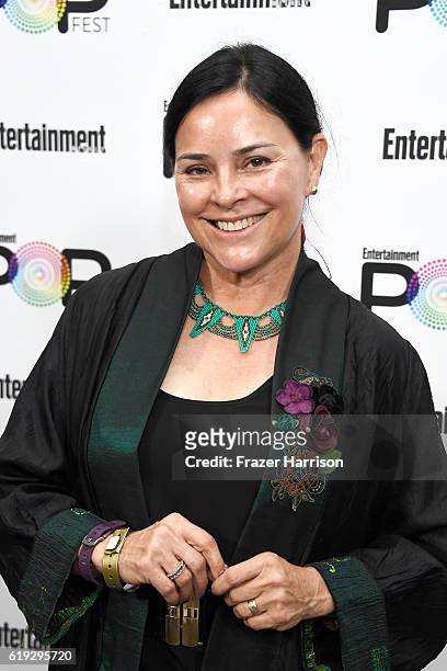 Author Diana Gabaldon poses backstage during Entertainment Weekly's PopFest at The Reef on October 30, 2016 in Los Angeles, California.