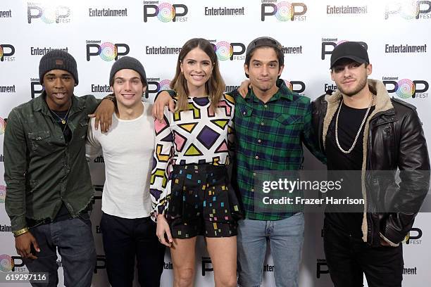 Actors Khylin Rambo, Dylan Sprayberry, Shelley Hennig, Tyler Posey and Cody Christian pose backstage during Entertainment Weekly's PopFest at The...