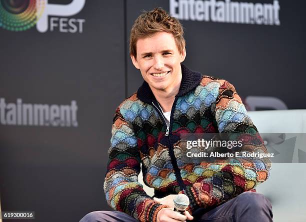 Actor Eddie Redmayne speaks onstage during the "Fantastic Beasts and Where to Find Them" panel at Entertainment Weekly's PopFest at The Reef on...