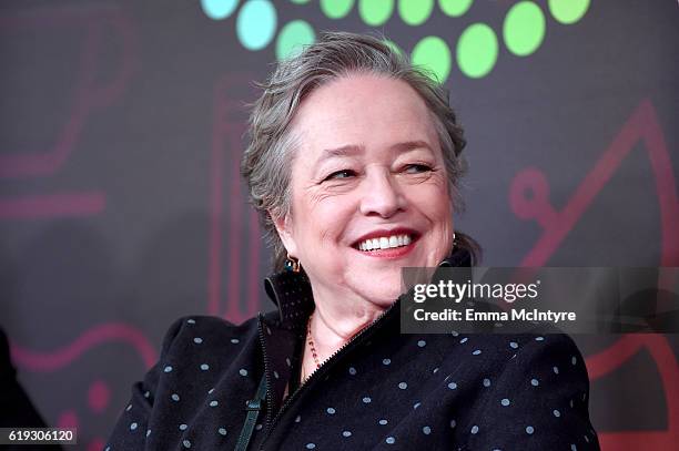 Actress Kathy Bates speaks onstage during the "Ryan Murphy and Friends" panel at Entertainment Weekly's PopFest at The Reef on October 30, 2016 in...
