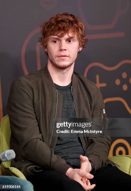 Actor Evan Peters speaks onstage during the "Ryan Murphy and Friends" panel at Entertainment Weekly's PopFest at The Reef on October 30, 2016 in Los...