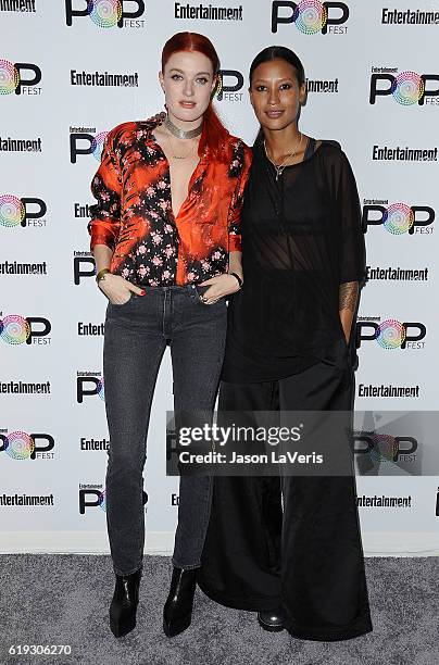 Caroline Hjelt and Aino Jawo of Icona Pop attends Entertainment Weekly's Popfest at The Reef on October 30, 2016 in Los Angeles, California.